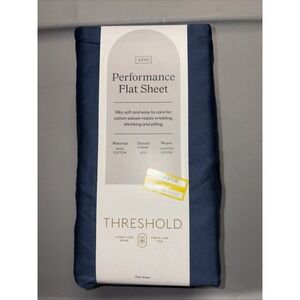 Threshold KING 400 Thread Count Performance Flat Sheet Metallic Blue NEW